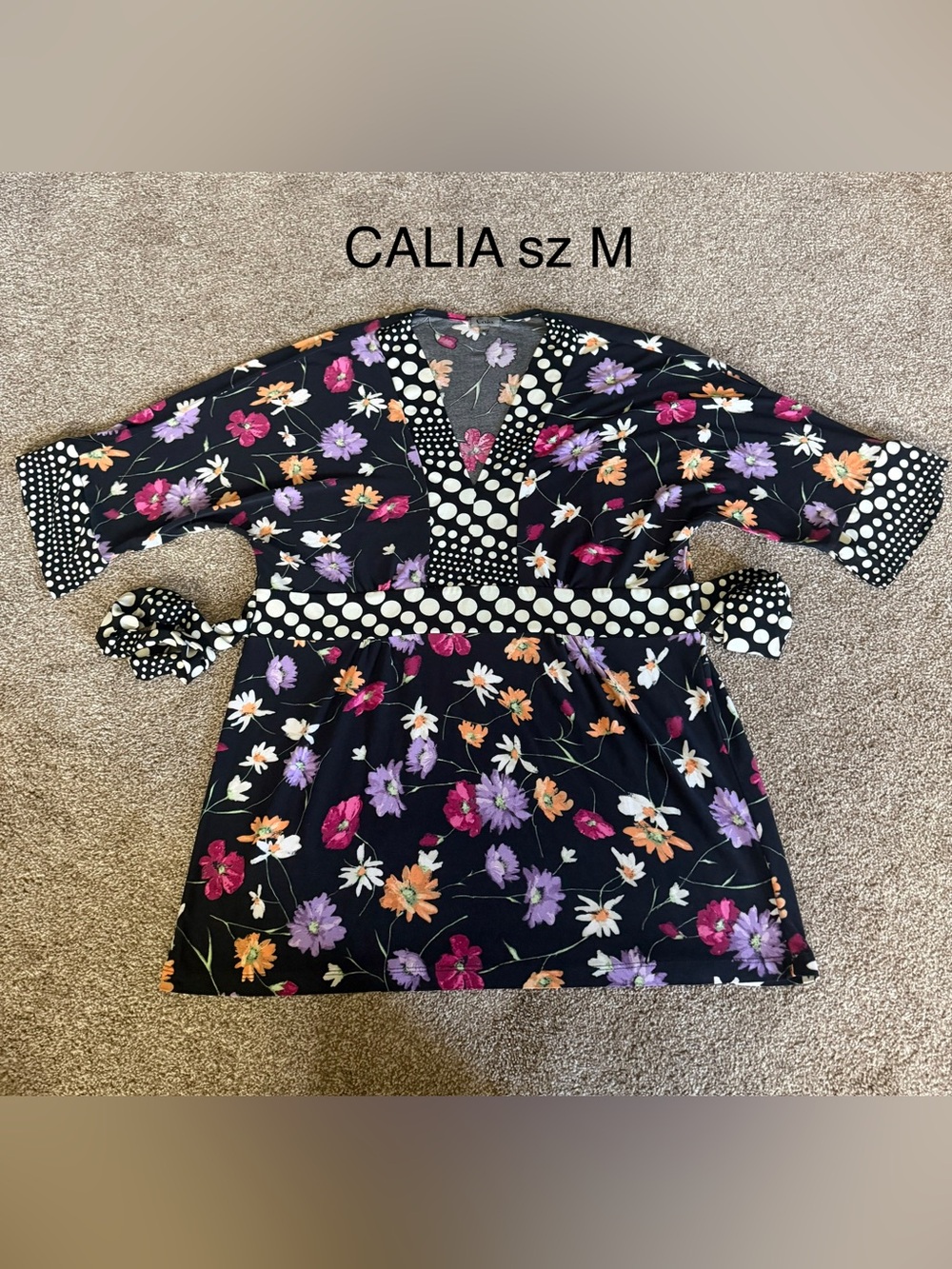 Calia Black Floral Polka Dot ladies shirt sz M